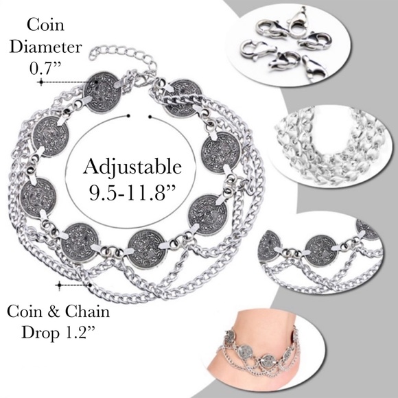 Bohemian Silver Coin Tassel Anklet - Picture 13 of 13